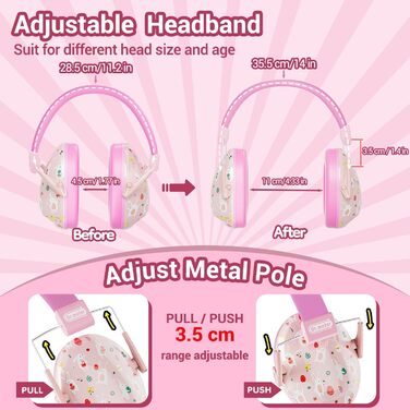 Навушники для захисту від шуму Dr.meter для дітей - пасивні навушники для школи, навчання, сну, аутизму, гри на барабанах, SNR 27dB, зелені (рожевий кролик)