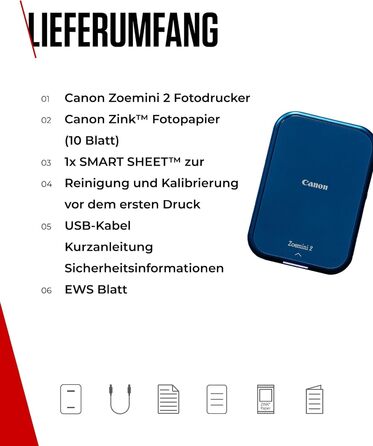 Canon Zoemini 2 Marineblau: Міні-принтер для фотографій, Bluetooth, мобільний, з акумулятором