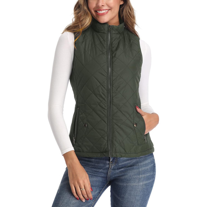 Жіноча легка куртка Longking з блискавкою, без рукавів, топ, кофта, для активного відпочинку (L, хакі)