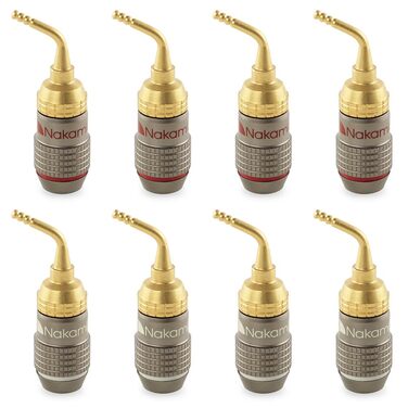 Бананові роз'єми Nakamichi FanLock Excel-Serie, 24K позолочені конектори для акустичних кабелів Hi-Fi, 2мм штир, 10-18 AWG, 4мм товщина, 8 шт (4 пари)