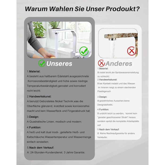 Кран кухонний поворотний 360°, з нержавіючої сталі, для кухні, автодому, ванної кімнати (хром)