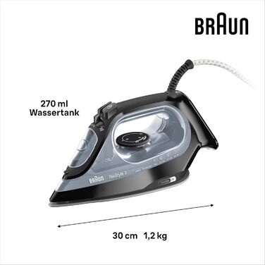 Праска з парою Braun FreeStyle 3 FI3124 PU, 2400 Вт, чорний/фіолетовий, технологія FreeGlide 3D, підошва SuperCeramic, Ultimate FastClean, автовимкнення, вертикальне прасування