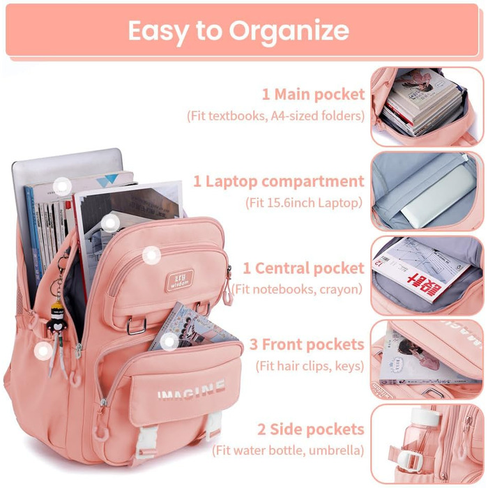 Шкільний рюкзак Tanou для дівчаток-підлітків, велика місткість, чорний (9573# Рожевий)