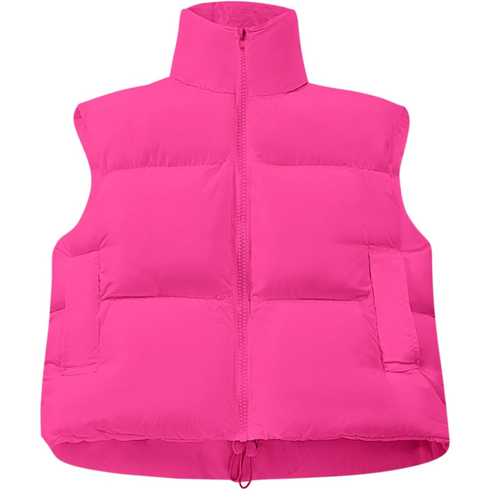 Жіноча степна жилетка з коміром-стійкою, блискавкою, коротка, рожева - розмір M