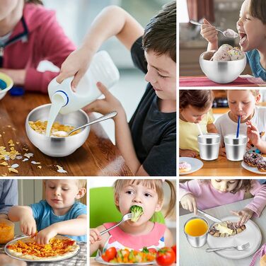 Набір дитячого посуду Kindergeschirr Set, 7-piece, нержавіюча сталь, для дітей від 3 років: виделка, ніж, ложка, тарілка, миска, чашка. Безпечний, придатний для миття в посудомийній машині.