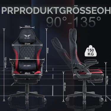 Геймерське крісло Racing Ergonomic з регульованою подушкою для голови та підставкою для ніг, тканинна оббивка, чорно-червоне
