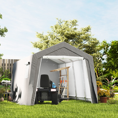 Outsunny Shed with Gabled Roof, Waterproof Tool Tent with Doors, Windows, Anti-Dust Bicycle Cover, Folio Shed, Bicycle Garage for Terrace Garden, 300 x 447 x 255 cm, Light Grey | Aosom