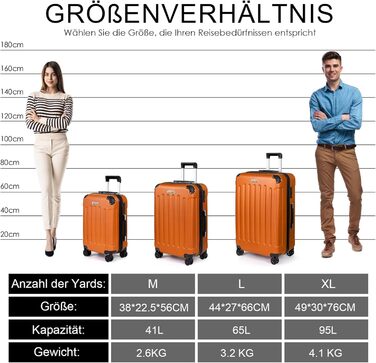 Валіза ручної поклажі TANTOI, жорсткий корпус, телескопічна ручка, кодовий замок, для подорожей та ділових поїздок (світло-оранжевий, M)