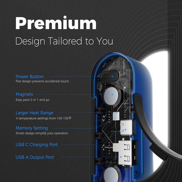 Електричні грілки для рук OCOOPA MagTwins, 10000 mAh, 4 режими нагріву, USB Power Bank, блакитний