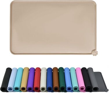 Силіконовий килимок для тварин - водонепроникний килимок для мисок собак та котів з піднятими бортиками - килимок під миски для собак та котів - виберіть розмір (TaupeName, 53 x 37 см (1 шт))