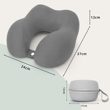 Подушка для шиї в подорожах: Memory Foam, для авто, літака, офісу, дому (сіра)