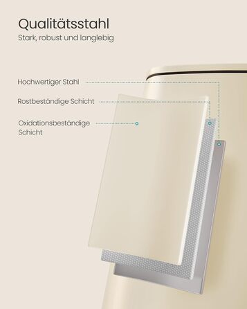 Відро для сміття SONGMICS з педаллю, сталеве, з внутрішнім відром, Soft-Close, 30 л, пісочно-бежевий