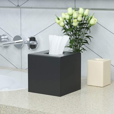 HIIMIEI Square Cosmetic Tissue Box, 14 x 14 x 14cm Acrylic Pocket Tissue Box | Tissue Box with Magnetic Cover for Dining Room Bathroom Bedroom Car Office - Matte Black