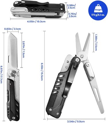 HONZIN Mutitoo 5-in-1 Multifunction Pocket Knife, Folding Knife, Scissors, Detachable Geometric Knife Made of Stainless Steel for Outdoor Use, with Cord Pull Pouch (Extra 11 Screwdriver Inserts) (M)