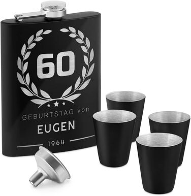 Набір флаконів Maverton: флакон 200 мл + 4 склянки 20 мл з воронкою, чорний матовий, з гравіюванням (лавровий вінок)