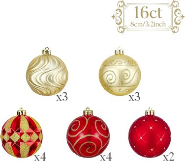 Кулі для ялинки Valery Madelyn 16 шт. 8 см, пластик, червоно-білі, з підвісками