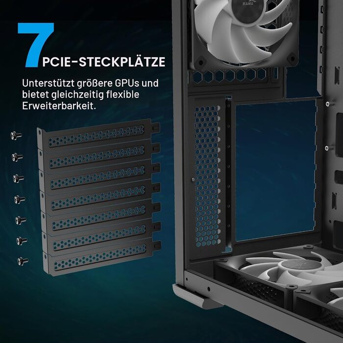 Ігровий корпус для ПК SAMA S50 Airflow, 4 ARGB PWM вентилятори, USB Type-C, Mesh-панель, чорний