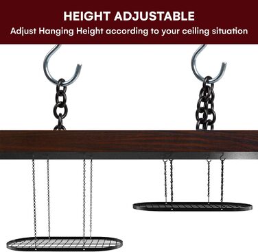 Vdomus Hanging Pot Rack, Heavy-Duty Cast Iron Ceiling Storage, Mounted Kitchen Overhead Pot Holder, Multi-Purpose Kitchen Cookware & Utensil Hanger - 15 Hooks - 84x43 cm