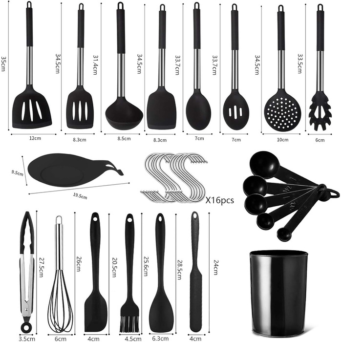 Набір кухонних помічників 15 шт. з силікону з нержавіючою сталею, включає мірні ложки