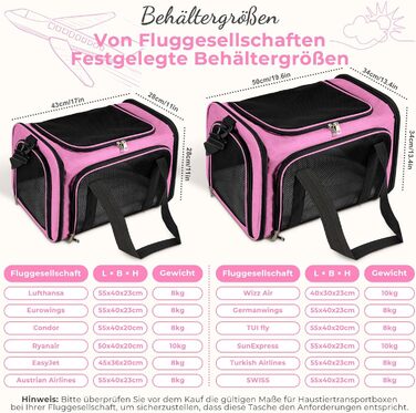 Транспортна сумка для кота/собаки до 5 кг, рожева, 43x28x28 см