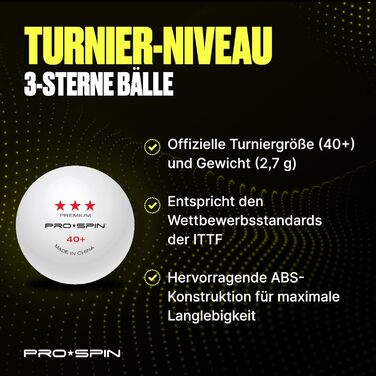PRO SPIN Table Tennis Balls - 3 Star 40+ | High-Quality ABS Training Balls | Durable for Indoor/Outdoor Play, Competition & Elite Series (10-Pack)