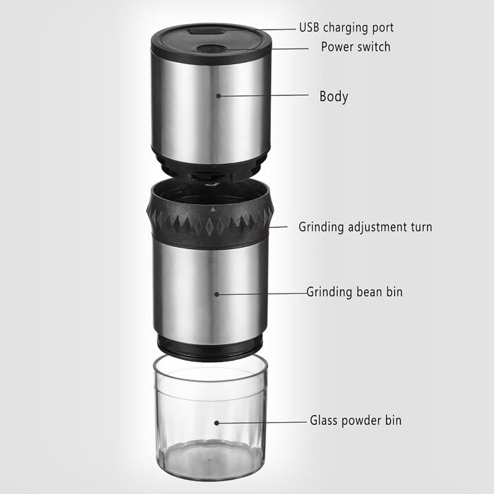 Електрична кавомолка Little ants з USB, 10 режимів швидкості, регульований помел, портативна, для дому, офісу, подорожей