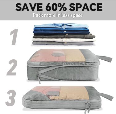 Набір органайзерів для валізи 8 шт., компресійні пакети для подорожей, сірий колір