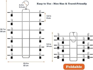 Набір з 2 металевих вішалок для штанів з регульованими затискачами, чорного кольору, універсального розміру