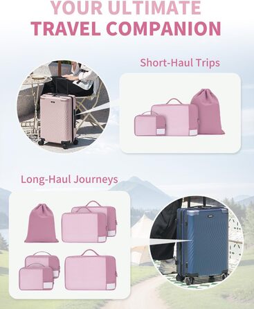 ECOHUB Органайзер для валізи, набір 6 шт. з ID-міткою, еко-пакувальні куби, легкі дорожні сумки, органайзер для рюкзака, патендована модель (Темно-рожевий)