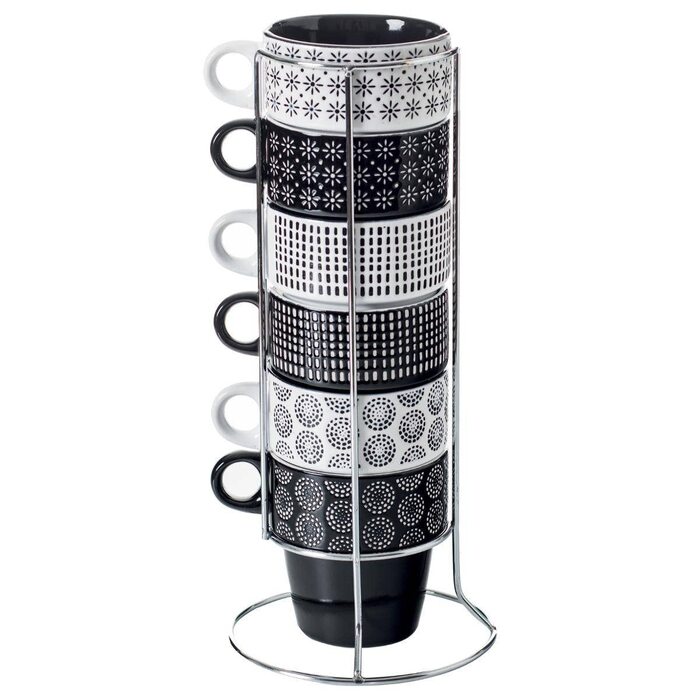 Набір келихів та тарілок Secret de Gourmet Ethnik (6 шт.) з емальованого стінглу, чорно-білий, 13x13x30 см