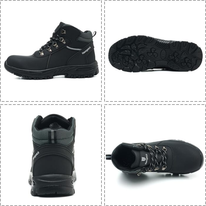 Зимові робочі черевики з металевим носком для чоловіків та жінок. Водонепроникні захисні черевики з антиковзкою підошвою. Розмір 40 EU, колір: чорний