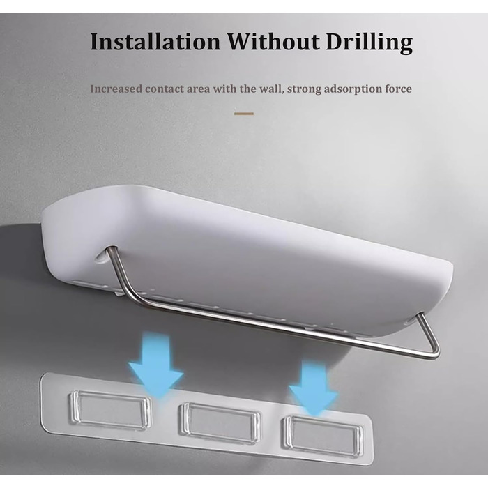 Self-adhesive Bathroom Shelf without Drilling, with Removable Towel Bar, Easy Assembly, Wall Mounting, Shower Caddy, Compact Storage Shelf for Bathroom and Kitchen, Grey