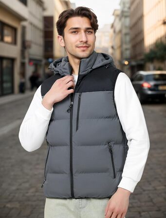 Чоловіча зимова жилетка AIEOE для активного відпочинку, тепла термо-жилетка з капюшоном, сіра, розміри EU S-XL