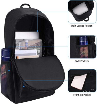 Шкільний рюкзак унісекс, легкий водонепроникний рюкзак для підлітків, чорний