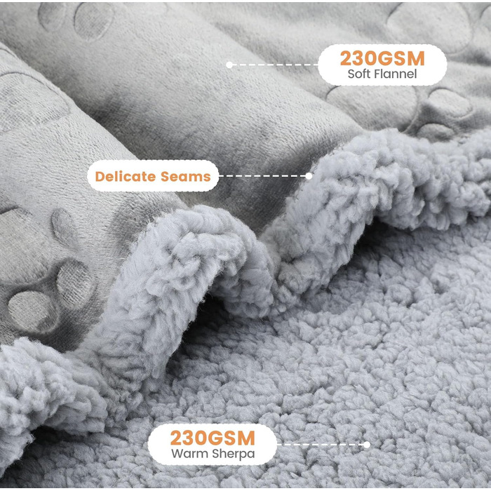 Водонепроникний коврик для собак PETTOM, 145 x 127 см, фліс Sherpa, захист дивану, миється, двосторонній, сірий колір