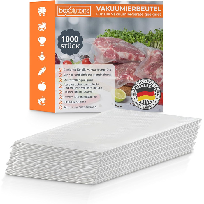 Boxolutions Pro Vacuum Bags for all devices - with 170?m extra strong and tear-resistant - 25x35cm - honeycomb structure - BPA-Free - aroma-proof - 1000 pieces