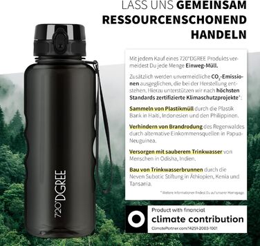 Пляшка для води 720°DGREE 'uberBottle' з ситечком, Tritan, 350мл-2л, чорна. Спортивна, дитяча, для фітнесу, школи, велосипеда, BPA-Free