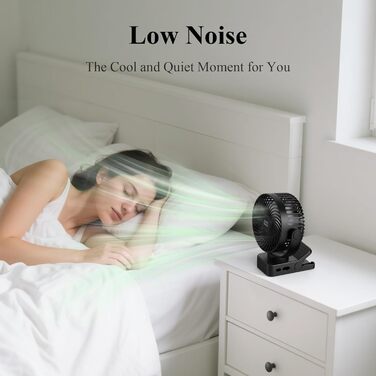 USB вентилятор настільний Minthouz тихий з акумулятором 12000mAh, портативний, з пульт, світло, таймер, 360° обертання, 3 режими, 45 годин роботи – для кемпінгу, офісу, дитячої коляски