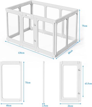 Кіяниця для цуценят SISKEYCOOC 60см з акрилового пластику, прозора, з дверцятами, для собак середніх та маленьких порід, легка у догляді, для дому (10 шт.), білий колір, 60см висота