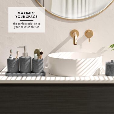 Набір для ванної кімнати Clara Clark – 5-ти елементний набір аксесуарів для ванної кімнати, салатовий колір (сірий), повний комплект + килимок для ванної