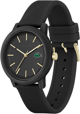 Годинник Lacoste 12.12 Analog Quartz Чоловічий/Жіночий з силіконовим браслетом Petit Piqué - Чорний/Золотий