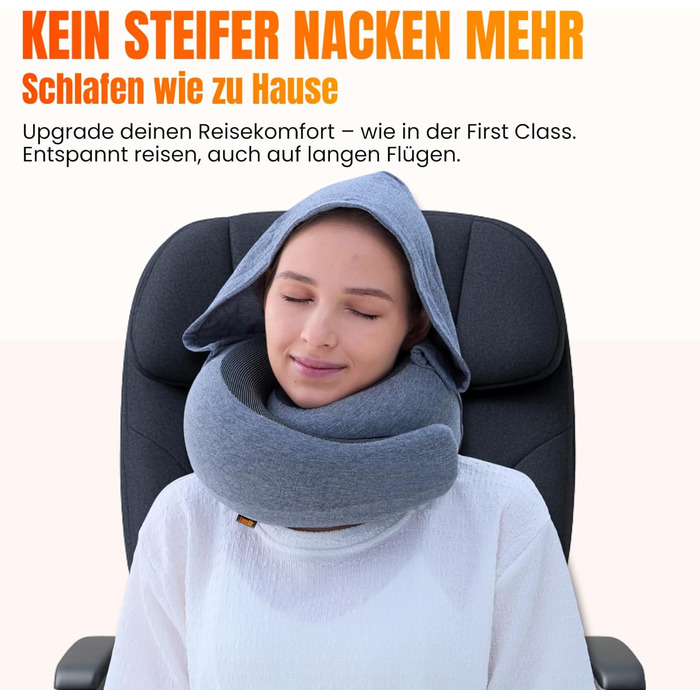 Подушка для шиї в літак, авто: 100% бавовна, Memory Foam, зручна, легка, повний набір для подорожей (маска для сну, беруші) - (Sakura Pink, Hooded Pro)