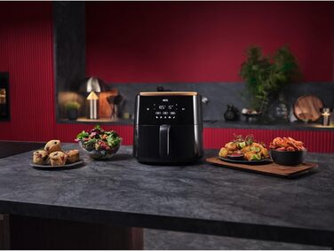 AEG AAF7B Hot Air Fryer / IF Design Award 2024 / Little to no oil / 8 programs / programmable / preheat function / 6.8l / dishwasher-safe / heat protection / flip reminder / black, 6.8l capacity, Series 7000