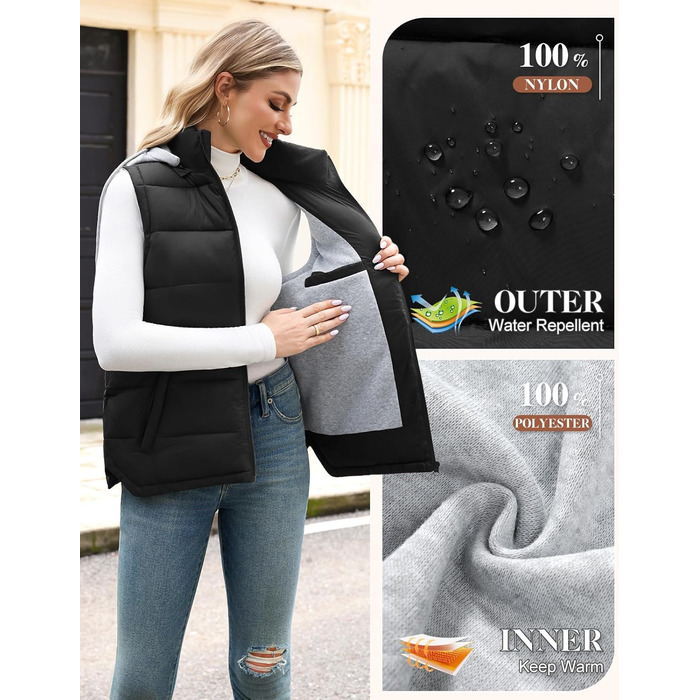 Чоловіча степкова жилетка Vancavoo з капюшоном, чорна, розмір S | З капюшоном, тепла, для відпочинку