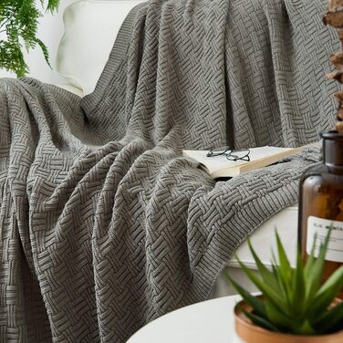 Бавовняна ковдра Longhui з в'язаним візерунком, 127x152 см, для дивану, крісла, ліжка, пляжу, декору дому, сіра ковдра, подарунковий мішечок