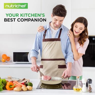 Набір посуду NutriChef 54 елементи з антипригарним покриттям сіро-блакитного кольору | З кухонними аксесуарами, деко та ножами | Для індукції, газу та електроплити | Здорове та безжирове приготування їжі (Тауп-коричневий)