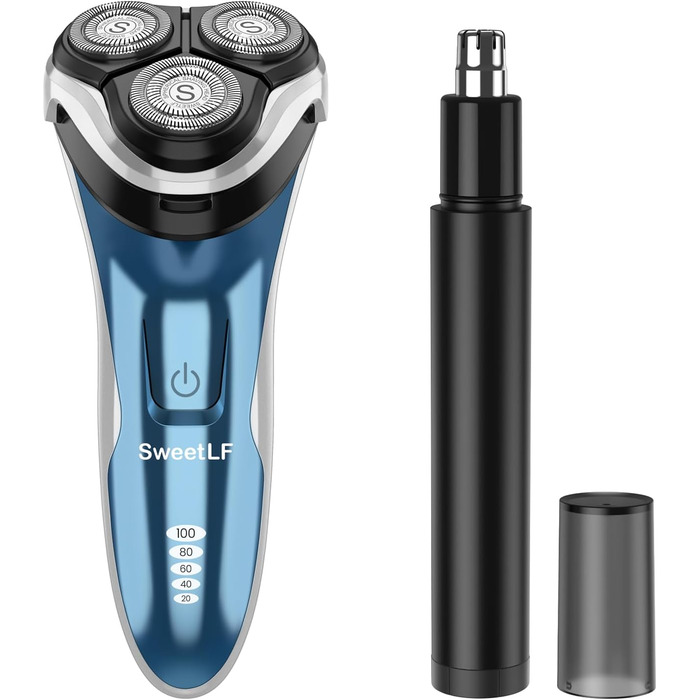 Електричний гоління SweetLF [2023 Neu] для чоловіків з 3D-головкою, LED-дисплеєм, USB-зарядкою, IPX7 водонепроникністю та тримером для носа (блакитний)