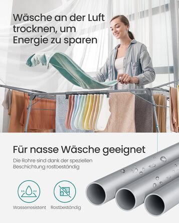 SONGMICS Сушарка для білизни на підставці, сіра, 52.5 x 173 x 96.5 см, з тримачем для шкарпеток, для одягу, рушників, металева