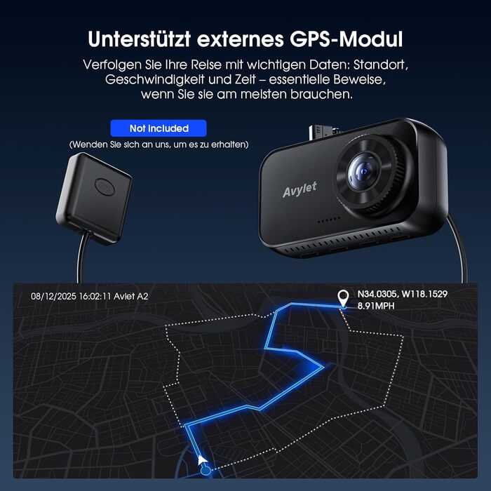 Автомобільний відеореєстратор Avylet 4K/2.5K+1080P з передньою та задньою камерами, 64GB SD карта, 5GHz WiFi, ADAS, 2.7