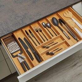 Органайзер для столових приборів SOTOOLSO-BOX з бамбука, 7-9 відділень, для шухляд 70-90 см